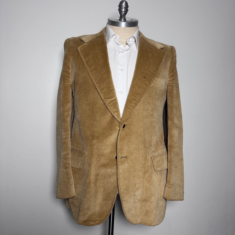 1970s Vintage Amalgamated Blazer Mens‎ 42L Tan Solid 2-Button Sport Coat USA